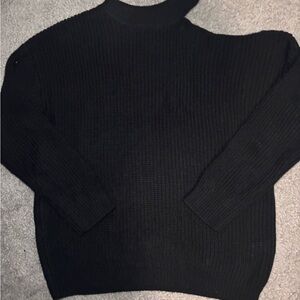 Black Cold Shoulder Ribbed Sweater